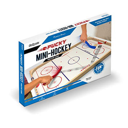 GoSports Hockey Ice Pucky Wooden Table Top Hockey Game for Kids & Adults - Includes 1 Game Board, 2 Hockey Sticks & 3 Pucks