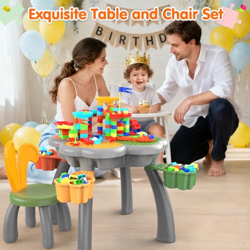 OCATO Kids Toddler Table and Chair Set: Sensory Activity Tables with Rabbit Chairs and Large Marble Run Building Blocks Storage All in One Play Sand Water Table 3 4 5 6 Year Old Boy Girl Toys Gifts - color: Yellow