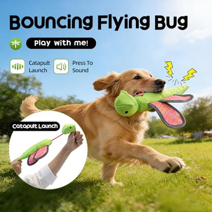Duck Dragonfly Oxford Launching Flying Dog Toy with Rope Slingshot Chase Fetch Training Interactive Dog Toy Outdoor Interactive Toys for Pets (Dragonfly) - color: Dragonfly