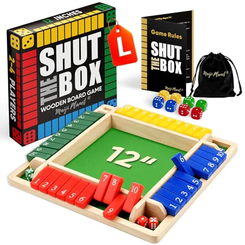 12" Upgraded Shut The Box Game, Math Dice Board Game for Family Night Classroom Travel, Wooden Table for Group Kid Adult Senior, Travel Party Bar, Easy Quick and Fun, 2-4 Players - size: 12in