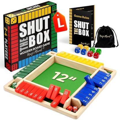 12" Upgraded Shut The Box Game, Math Dice Board Game for Family Night Classroom Travel, Wooden Table for Group Kid Adult Senior, Travel Party Bar, Easy Quick and Fun, 2-4 Players - size: 12in