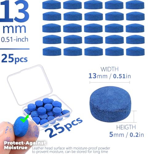[4Packs] 11+11+12+13mm Billiard Cue Tips, Pool Stick Tips Replacement Repair Kit with Storage Box and Glue for Billiard Pool Table Cues Head and Snooker Stick Blue - SOLROS