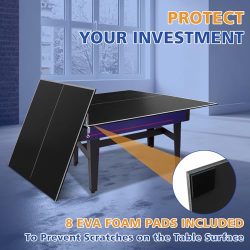 IUNNDS Table Tennis Table Topper for Billiard Table, 6FT Foldable Ping Pong Table Top for Pool Table, Table Tennis Conversion Top w/Net