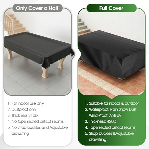 7 ft 90.6x57.9x28.0 Inches Universal Pool Table Cover Waterproof Windproof 420D Outdoor Furniture Covers Table Protector for Snooker, Patio Furniture, and Chairs