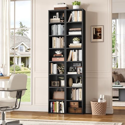 FOTOSOK 8-Tier Media Tower Rack, 11.6 X 9.3 X 70.9 Inches CD DVD Slim Storage Cabinet with Adjustable Shelves, Tall Narrow Bookcase Display Bookshelf for Home Office, Black - color: Black