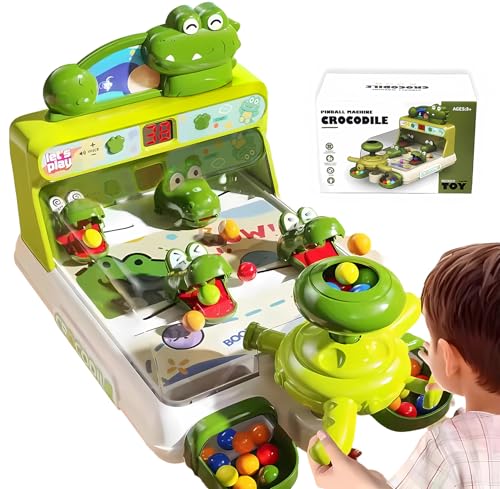 Dinosaur Crocodile Pinball Machine Board Kids Games Interactive Electronic Toys for Toddler Board Games Ages 3-5 Year Old Boy Birthday Gift,Baby Toy for Early Learning (Green) ﻿