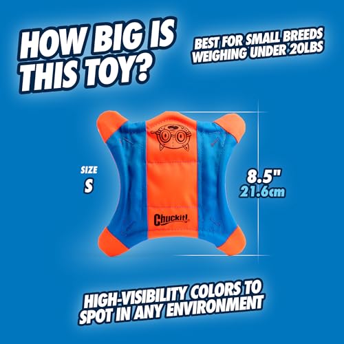 Chuckit! Flying Squirrel Fetch Dog Toy - Water Floating Flyer - Soft and Durable Polyester Canvas Construction - For Small Dogs - Size Small - 8.25-inch Diameter - Pack of 1 - Orange and Blue - size: Small