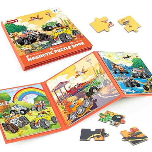 SYNARRY Magnetic Puzzles for Toddlers 3-5, 20 Pieces Travel Puzzles for Kids Ages 4-6, Easter Basket Stuffers Gifts for Kids, Car Airplane Road Trip Activities Toys for 3 4 5 6 Year Old Children - style: Truck