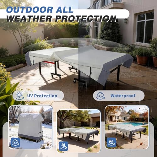 Ping Pong Table Cover Outdoor Waterproof, Dual Function Table Tennis Cover Fits Both Folding Tables and Flat Tables Indoor & Outside 68" L x 6"/30" W x 62" H - color: Beige