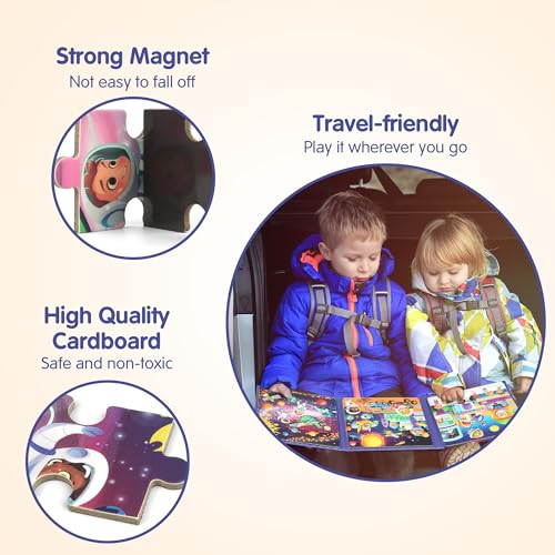 SYNARRY Magnetic Puzzles for Toddlers 3-5, Space Planets Solar System Travel Puzzles for Kids Ages 4-6, Easter Basket Stuffers Gifts for Kids, Car Airplane Road Trip Activities Magnet Games Toy - style: Space