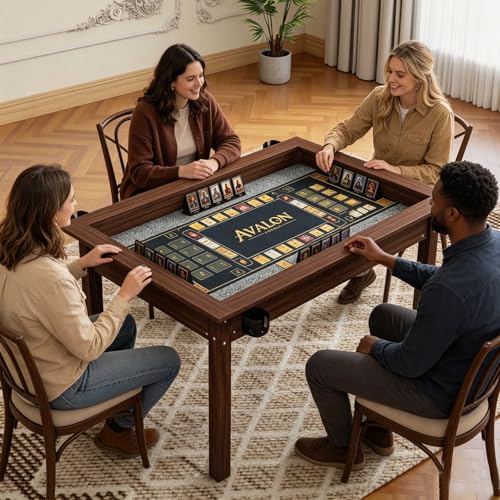 63" x 40" Solid Wood Board Game Table for 4–6 Players with Removable Table Top, Gaming and Dining Table for Card Games, DND, Poker, Puzzles, Non-Slip Play Mat, Rotating Cup Holders, Rustic Brown