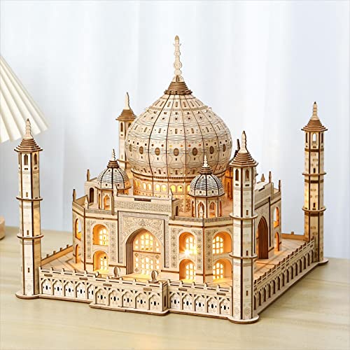 3D Wooden Puzzles Persian Love Palace Kits Includes Light Strip, Brainteaser and Puzzle for Halloween/Birthday,Gifts for Adults and Teens to Build Combination - style: Taj Mahal