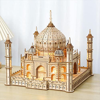 3D Wooden Puzzles Persian Love Palace Kits Includes Light Strip, Brainteaser and Puzzle for Halloween/Birthday,Gifts for Adults and Teens to Build Combination - style: Taj Mahal