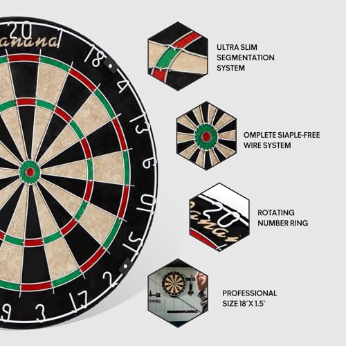 Panana Steel Tip Dartboard Set with 6 Professional Steel Tip Darts, Bristle Dart Round Board Indoor Family Game