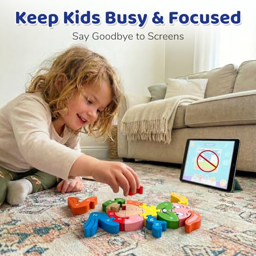 LovesTown Wooden Puzzles for Kids, Double Sided Rabbit Jigsaw with Alphabet & Numbers, Montessori Educational Toy for Toddlers, Chunky Animal Gift - size: Medium, style: Rabbit