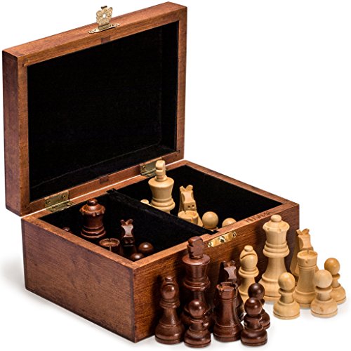 Husaria Staunton Tournament No. 4 Chessmen with 2 Extra Queens and Wooden Box, 3-inch Kings - color: Brown
