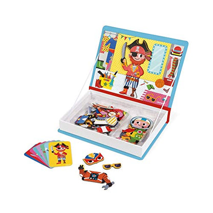 Janod - MagnetiBook 45 pc Magnetic Boys Costumes Dress Up Game - Travel Entertainment - Encourages Imaginative Play - Boosts Creativity and Confidence - Enhances Fine Motor Skills - style: Boys Costumes