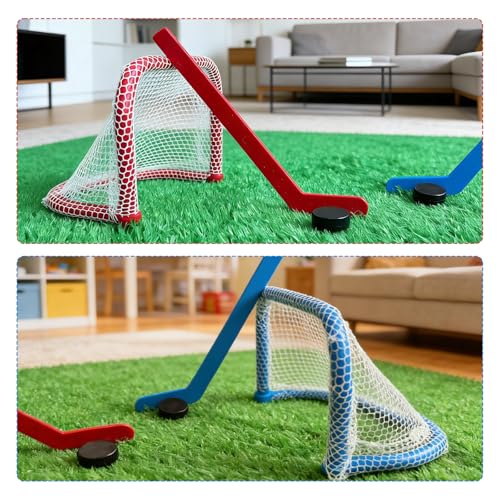 Mini Tabletop Hockey Game Set Including 2 Goal Nets 2 Ice Hockey and 2 Sticks Christmas Indoor Desk Novelty Toy Fast Paced Fun Sport Party Games for Adults