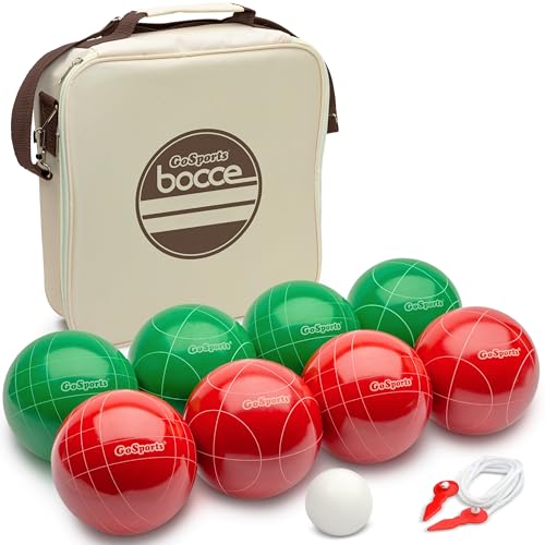 GoSports 100 mm Regulation Bocce Set with 8 Balls, Pallino, Case and Measuring Rope - Premium Official Size Set