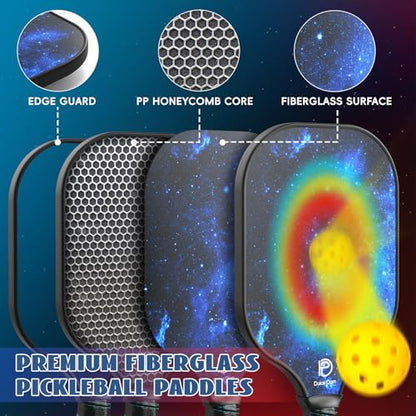 Dulce DOM Pickleball Paddles Set of 2/4 - USAPA Approved, 4 Indoor Outdoor Pickleball Balls, Fiberglass Surface Paddle Racket with Cover Bag, Ideal Training Equipment Gift for Men & Women - color: Blue*4