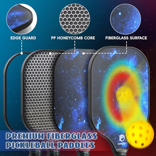 Dulce DOM Pickleball Paddles Set of 2/4 - USAPA Approved, 4 Indoor Outdoor Pickleball Balls, Fiberglass Surface Paddle Racket with Cover Bag, Ideal Training Equipment Gift for Men & Women - color: Blue*4