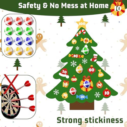Jenaai Christmas Games Toys Gifts Large Xmas Felt Dart Board Game with 12 Pcs Sticky Balls Christmas Party Supplies Indoor Outdoor Xmas Decor for Family Carnival Birthday Gifts - style: Christmas Tree