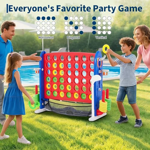 GarveeLife 4 in a Row Tabletop Game, 3.6 Ft 4 to Score Game for Kids & Adults, Indoor/Outdoor Family Yard, Portable Giant 4 Row Game with Carrying Bag for Home, Picnic & Travel, 4-in-1 Version