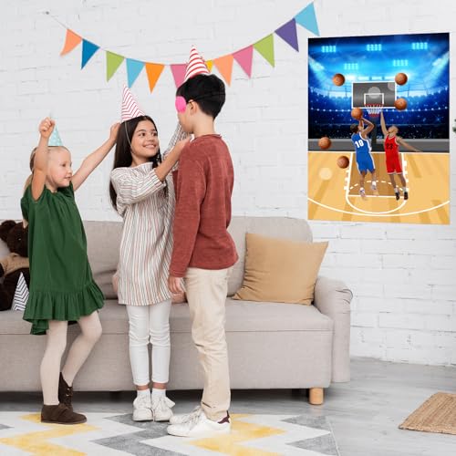 PLULON Basketball Party Game for Kids Pin The Basketball on The Hoop Game Basketball Poster with Basketball Stickers for Boys Girls Birthday Party Wall Decorations Classroom Activities - style: basketball
