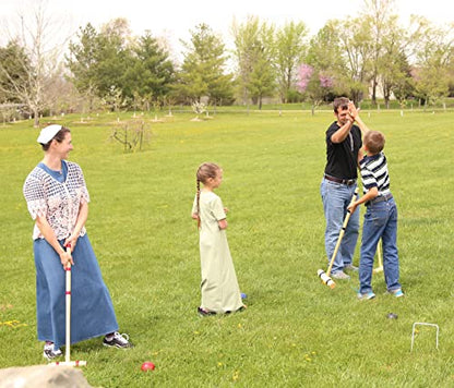 AmishToyBox Deluxe Croquet Game Set - 8 Player - with Wooden Stand (Eight 28" Handles)