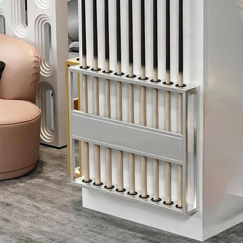 Wall Mounted Pool Cue Rack, Metal Billiard Cue Holder for 9 Sticks, Double Layer U-Shaped Slots, Space-Saving Pool Stick Wall Rack for Play Room, Club, Bar, Office Gym (Silver) - color: Silver