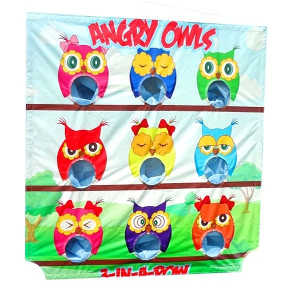 TentandTable Replacement Air Frame Game Panel | Ball and Bean Bag Toss Panel with Net | Use with Air Frame Game | for Backyards, Carnivals, Schools, Birthday Parties - color: Angry Owls