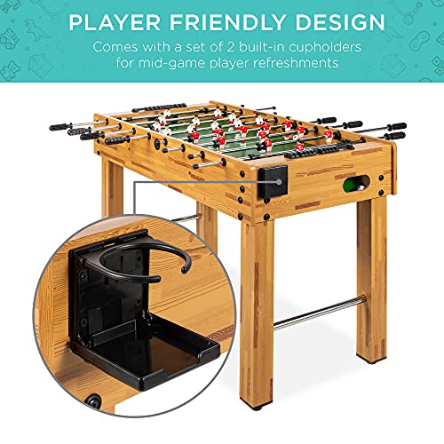 Best Choice Products Foosball Table for Kids and Adults, Game Room Soccer Game Table w/ 2 Balls, 2 Cup Holders, Ergonomic Handles, Chrome Finished Metal Bars - color: Light Brown