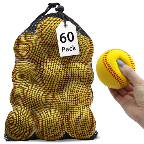 Magicorange Baseball,Foam Baseballs Training Baseballs Unmarked Practice Baseball for Hitting, Soft Toss, Batting, Fielding, Pitching - color: Yellow, size: 60 Pack