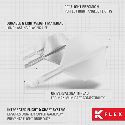 Target Darts K Flex Integrated Dart Flight and Shaft, No.6 | 3-Pack K-Flex - No. 6, Kflex Precision-Molded 2-in-1 Dart Flights and Dart Shaft | Professional Dart Accessories - color: White, size: Medium (33mm)