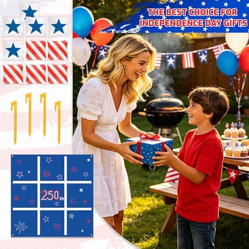 Independence Day Bean Bag Toss Game,250th Anniversary 4th of July Tic Tac Toe Game for Indoor Outdoor Yard Background Lawn Adults Family Night Activities 10 American Flag Stars Bean Bags - color: Independence Day