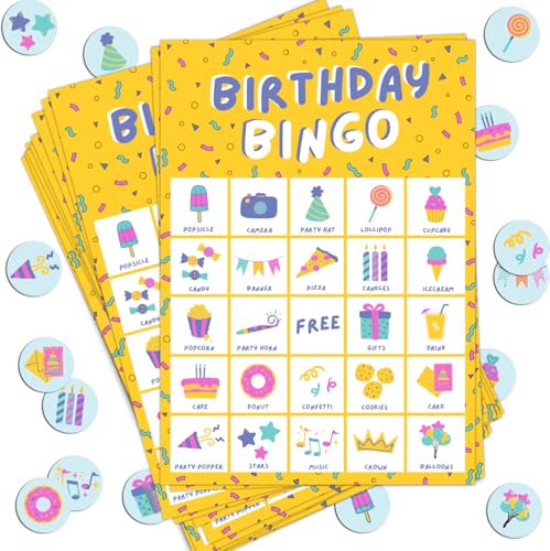 Markt Birthday Party Games for Kids, Birthday Bingo Game, Kids Party Games, Kid Bingo Game Decorations, Activities and Supplies for Girls or Boys (Yellow) - color: Yellow