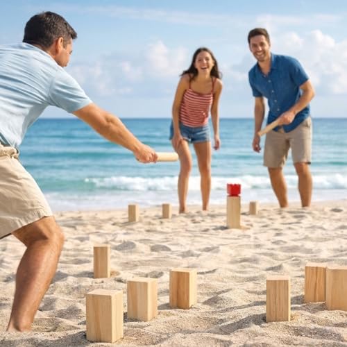WELIN Kubb Game Set – Professional Size Viking Chess Outdoor Yard Game, Solid Rubber Wood Backyard Tossing Game with Carrying Case for Beach, Party & Family Fun