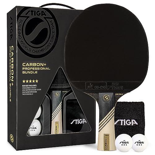 STIGA Carbon+ Bundle Ping Pong Paddle Set – 7-ply Extra Light Carbon Fiber Blade & Ping Pong Paddle Cover Premium, Heavy-Duty Vinyl Features Extra Padding for Enhanced Protection Fits