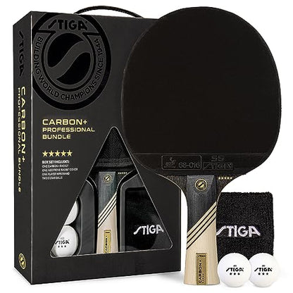 STIGA Carbon+ Bundle Ping Pong Paddle Set – 7-ply Extra Light Carbon Fiber Blade & Ping Pong Paddle Cover Premium, Heavy-Duty Vinyl Features Extra Padding for Enhanced Protection Fits