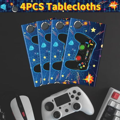 4 Pack Video Game Tablecloth Video Game Birthday Decoration Gaming Birthday Party Supplies 86” x 51” Rectangle Plastic Game party Table Cover for Kids Boys Girls Video Game Party Decorations Favors