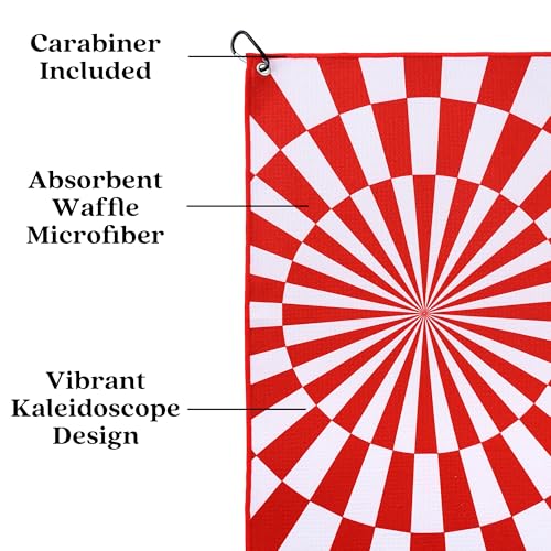 ZEETY Golf Towel with Carabiner Clip – 16"x24" Kaleidoscope Pattern Microfiber Golf Towels – Unique Golf Accessories & Golf Gifts for Men & Women (RED) - color: Red