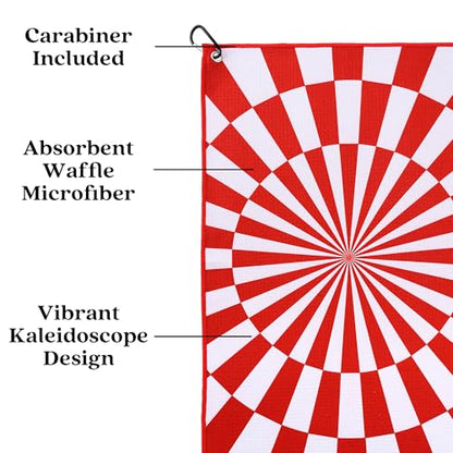 ZEETY Golf Towel with Carabiner Clip – 16"x24" Kaleidoscope Pattern Microfiber Golf Towels – Unique Golf Accessories & Golf Gifts for Men & Women (RED) - color: Red