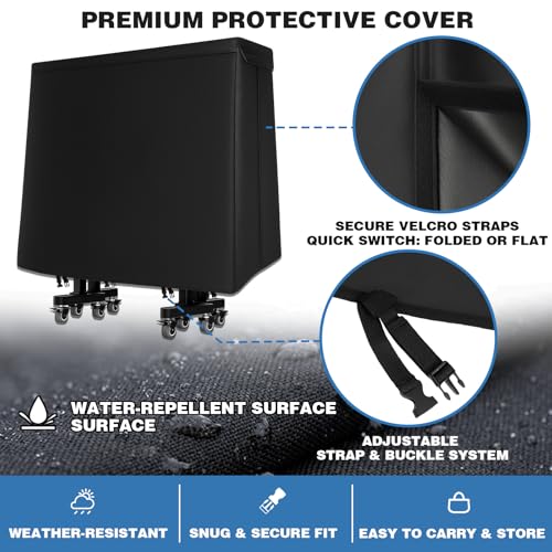 Ping Pong Table Cover 9x5 ft, 600D Waterproof Table Tennis Cover for Outdoor & Indoor Use, Fits Folding or Flat Tables, Windproof Buckles, All-Weather Protection