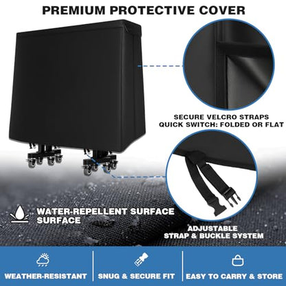 Ping Pong Table Cover 9x5 ft, 600D Waterproof Table Tennis Cover for Outdoor & Indoor Use, Fits Folding or Flat Tables, Windproof Buckles, All-Weather Protection