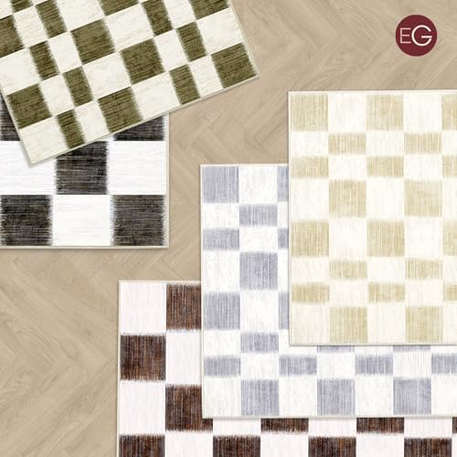 EVERGRACE Checkered Plaid Area Rug 2x6, Soft Faux Wool Rugs Washable Anti Slip Rugs Long Runner Rug Carpet for Entryway Bedroom Living Room Hallway Kitchen Dining Room and Laundry Room, Beige - color: Beige, size: 2' x 6' (Runner)