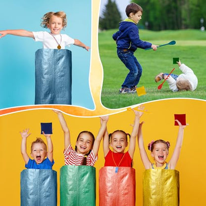45 Pcs Potato Sack Race Bags Set Include Potato Sacks 3-Legged Race Bands Bean Bag Tent Nails Medals Egg Spoon Whistles Lawn Outdoor Relay Race Games Party for Kids Adults Field Day Family Birthday