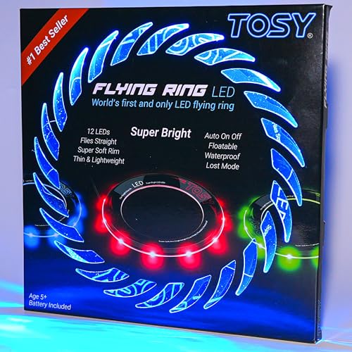 TOSY Flying Ring - 36 RGB Multicolor or 12 Monocolor LEDs, Super Bright, Lost Mode, Auto Light Up, Easter Basket Stuffers Gift for Kid/Teen/Boy/Girl, Safe, Waterproof, Pool/Beach/Camping Toy - color: Blue