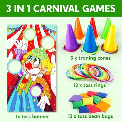 JOYIN Giant Inflatable Bowling and 31PCS 3 in 1 Carnival Play Set for Toddlers & Adults, Outdoor & Indoor Family Fun Games, Lawn Games