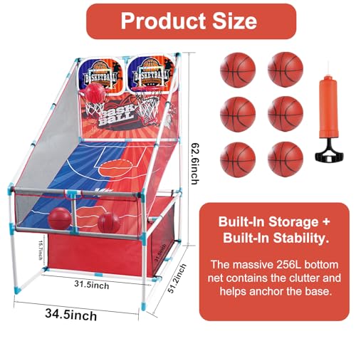Basketball Arcade Game, Kids Double Basketball Hoop with Balls & Pump, Fun Sports Game for Boys Girls, Gift for Kids Ages 4+