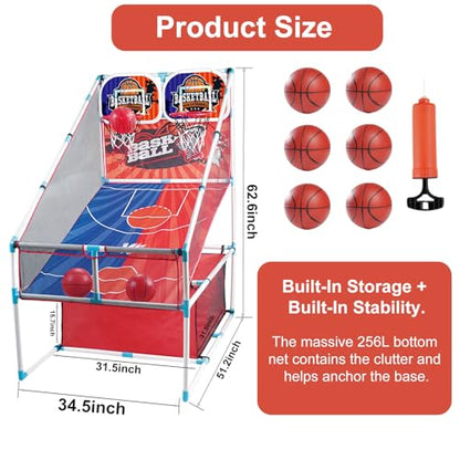 Basketball Arcade Game, Kids Double Basketball Hoop with Balls & Pump, Fun Sports Game for Boys Girls, Gift for Kids Ages 4+